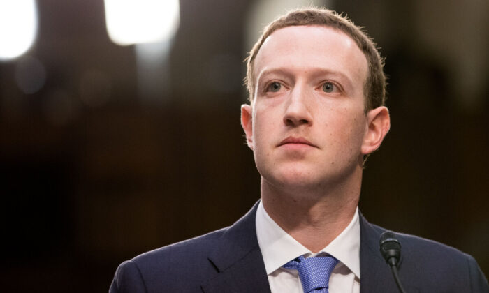 Facebook founder and CEO Mark Zuckerberg testifies at a Senate Judiciary and Commerce Committees Joint Hearing in Washington on April 10, 2018. (Samira Bouaou/The Epoch Times)