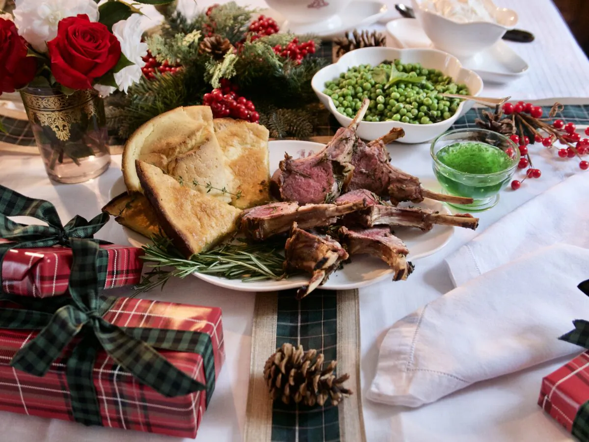 On the menu: Herb-crusted rack of lamb, Yorkshire pudding, and peas with butter and mint. (Victoria de la Maza)