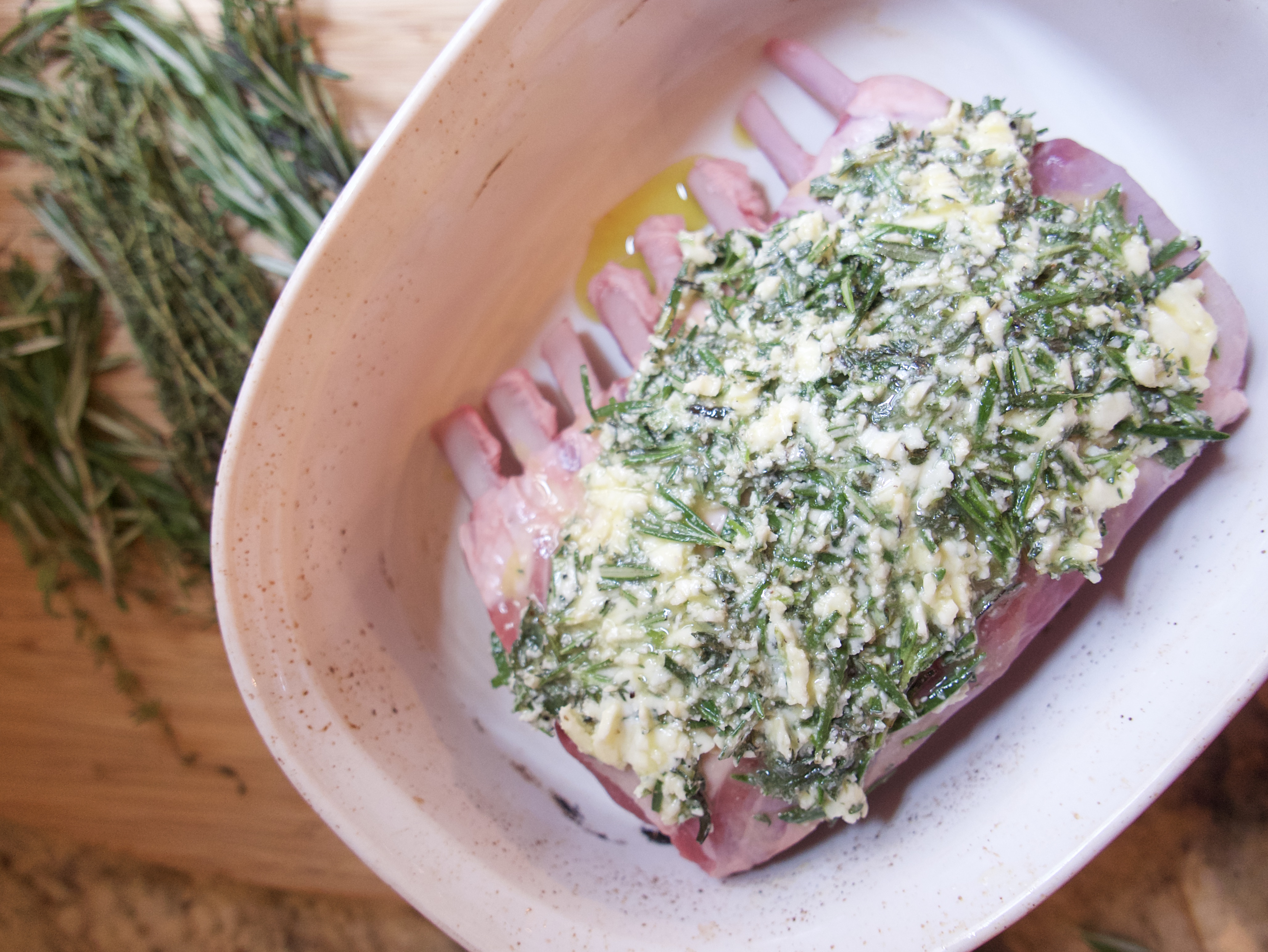 herb butter on rack of lamb