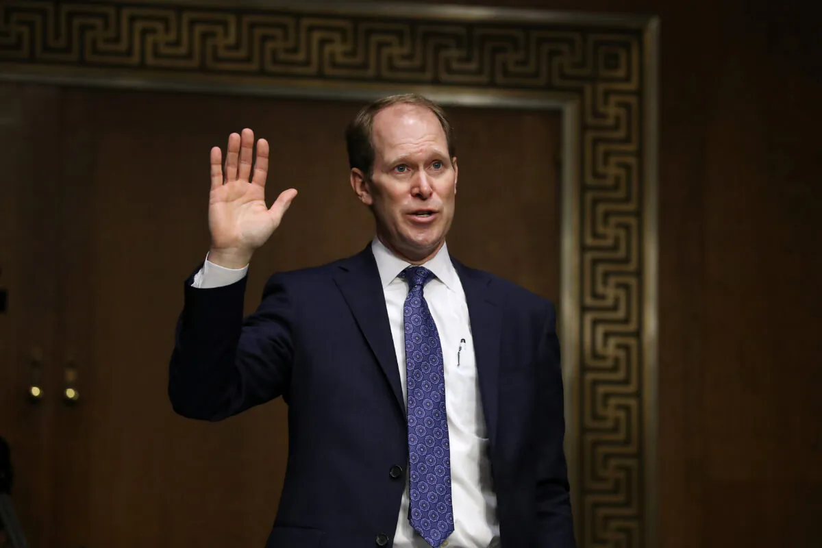 U.S. Attorney for the Northern District of Indiana Thomas Kirsch II is sworn in during his confirmation hearing before the Senate Judiciary Committee in the Dirksen Senate Office Building on Capitol Hill in Washington on Nov. 18, 2020. (Chip Somodevilla/Getty Images)