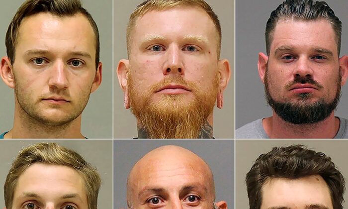 This photo combo shows from top left, Kaleb Franks, Brandon Caserta, Adam Dean Fox, and bottom left, Daniel Harris, Barry Croft, and Ty Garbin.   A federal grand jury has charged six men with conspiring to kidnap Michigan Gov. Gretchen Whitmer in what investigators say was a plot by anti-government extremists angry over her policies to prevent spread of the coronavirus. An indictment released Thursday, Dec. 17, 2020, by U.S. Attorney Andrew Birge levied the charge against Adam Dean Fox, Barry Gordon Croft Jr., Ty Gerard Garbin, Kaleb James Franks, Daniel Joseph Harris and Brandon Michael-Ray Caserta. (Kent County Sheriff via AP File)
