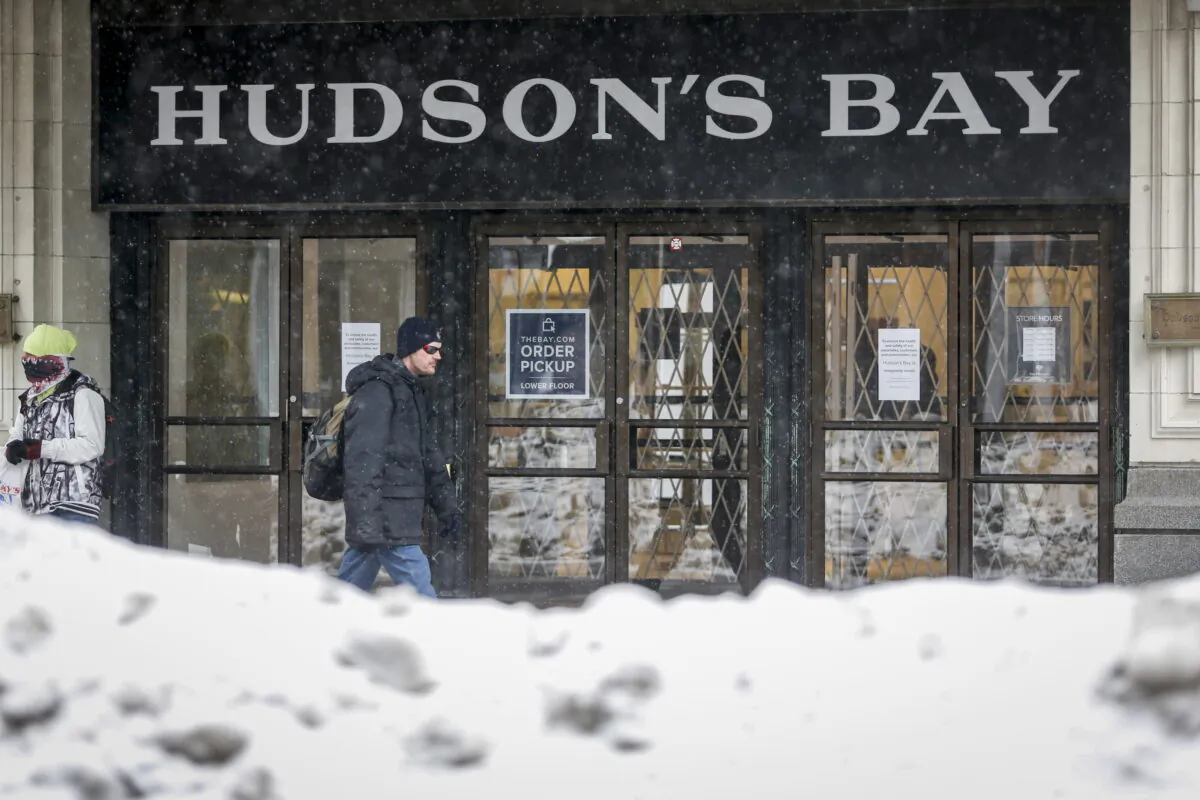 A Hudson's Bay store in Calgary on March 18, 2020. The company has launched legal action against lockdown measures in Ontario. (The Canadian Press/Jeff McIntosh)  