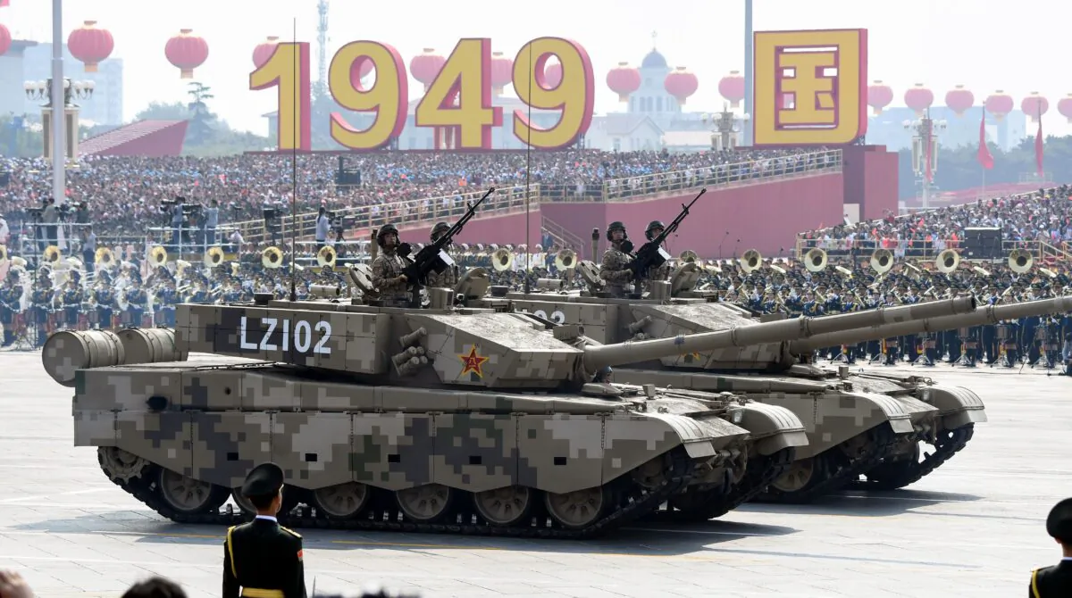 Tanks take part in a parade to mark the 70th anniversary of the founding of the People's Republic of China in 1949, on Tiananmen Square in Beijing on Oct. 1, 2019. (Kevin Frayer/Getty Images)