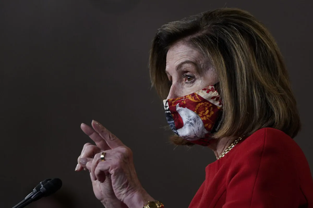 House Speaker Nancy Pelosi (D-Calif.) speaks during her weekly news conference on Capitol Hill in Washington on Dec. 4, 2020. (Drew Angerer/Getty Images)