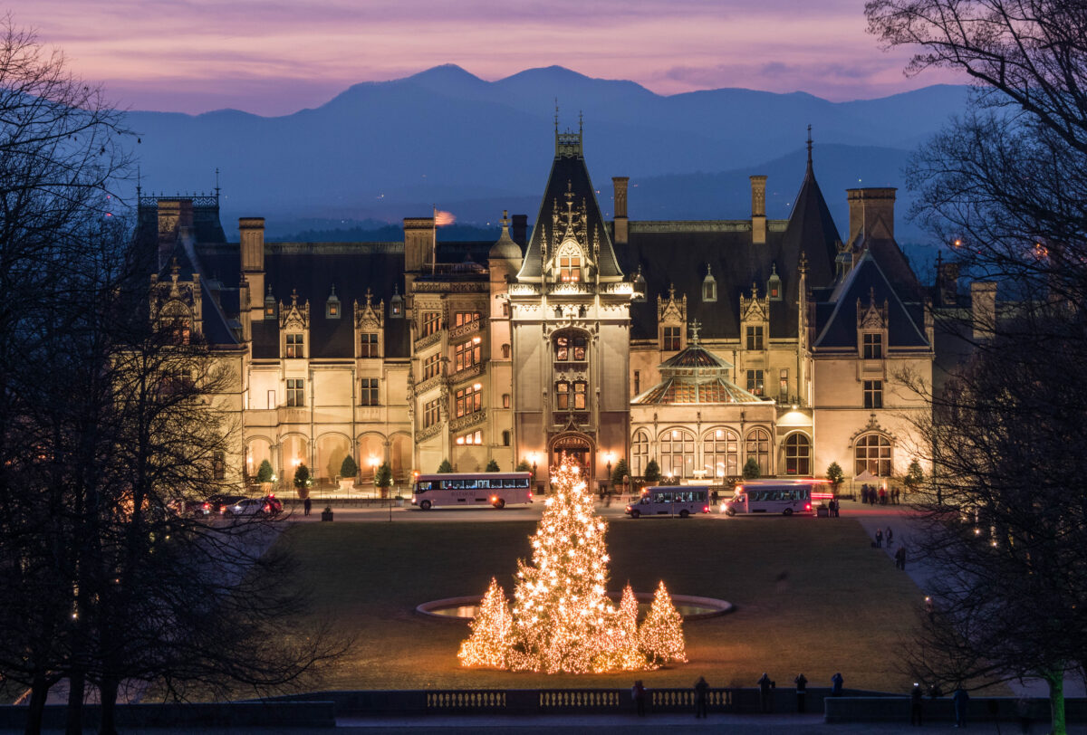 The Vanderbilt family opened the doors of Biltmore House for the first time on Christmas Eve in 1895. Christmas at Biltmore displays more than 100 hand-decorated Christmas trees, 25,000 ornaments, 100,000 holiday lights, nearly 6,000 feet of garland, and 1,200 poinsettias throughout the house and estate. (ExploreAsheville.com)
