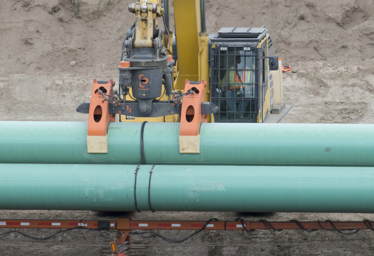 Construction of the Trans Mountain pipeline is seen under way in Kamloops, B.C., on Sept. 1, 2020. (Jonathan Hayward/The Canadian Press)