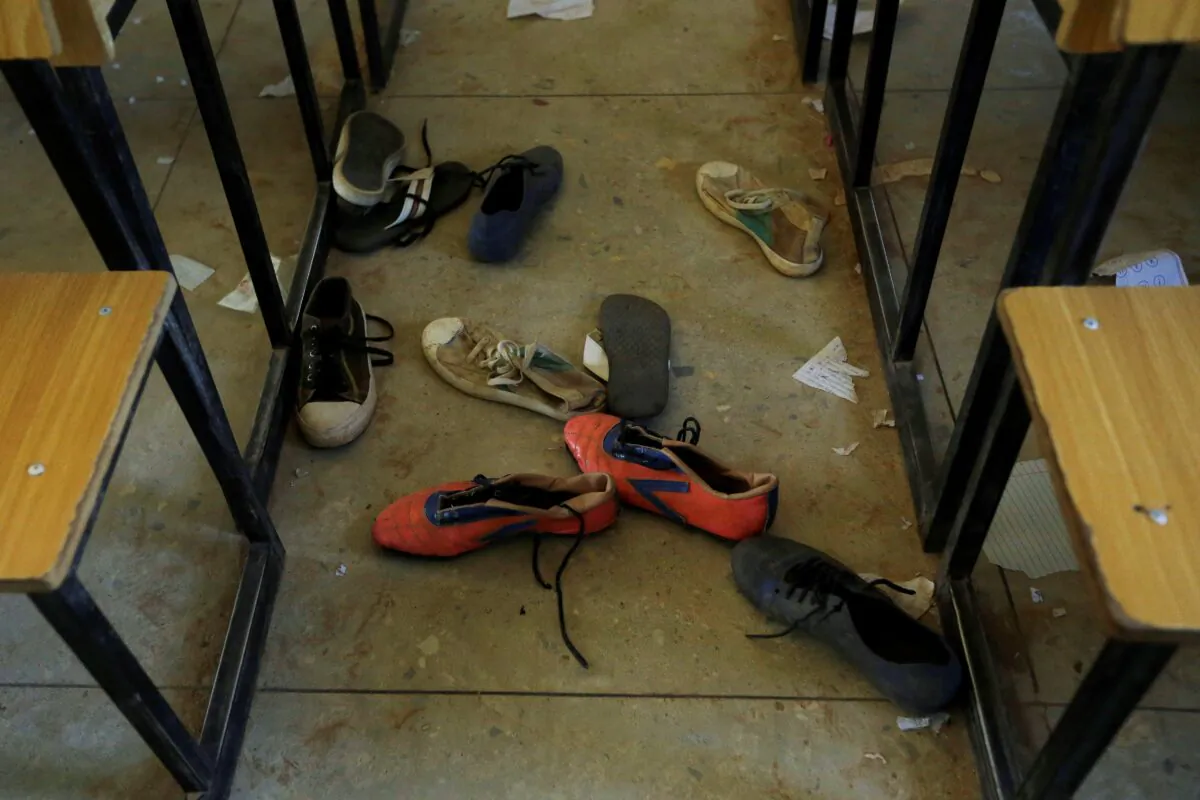 Shoes of the kidnapped students from Government Science Secondary School are seen inside their class room Kankara, Nigeria, on Dec. 16, 2020. (Sunday Alamba/AP Photo)