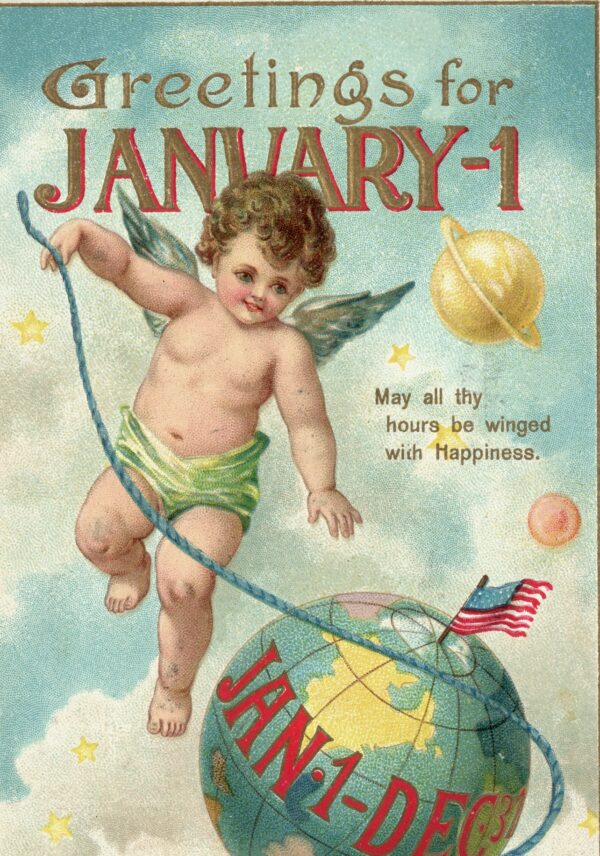 postcard with baby new year_