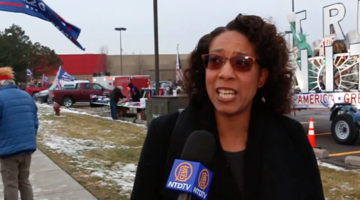 Jamie Swafford, Michigan Republican Party Ethnic Vice Chair at a Trump Caravan Rally in Michigan on Dec. 18, 2020. (NTD Television)