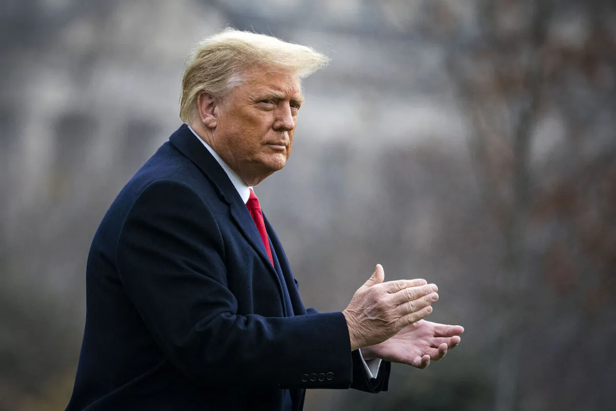 President Donald Trump departs on the South Lawn of the White House, in Washington on Dec. 12, 2020. (Al Drago/Getty Images)