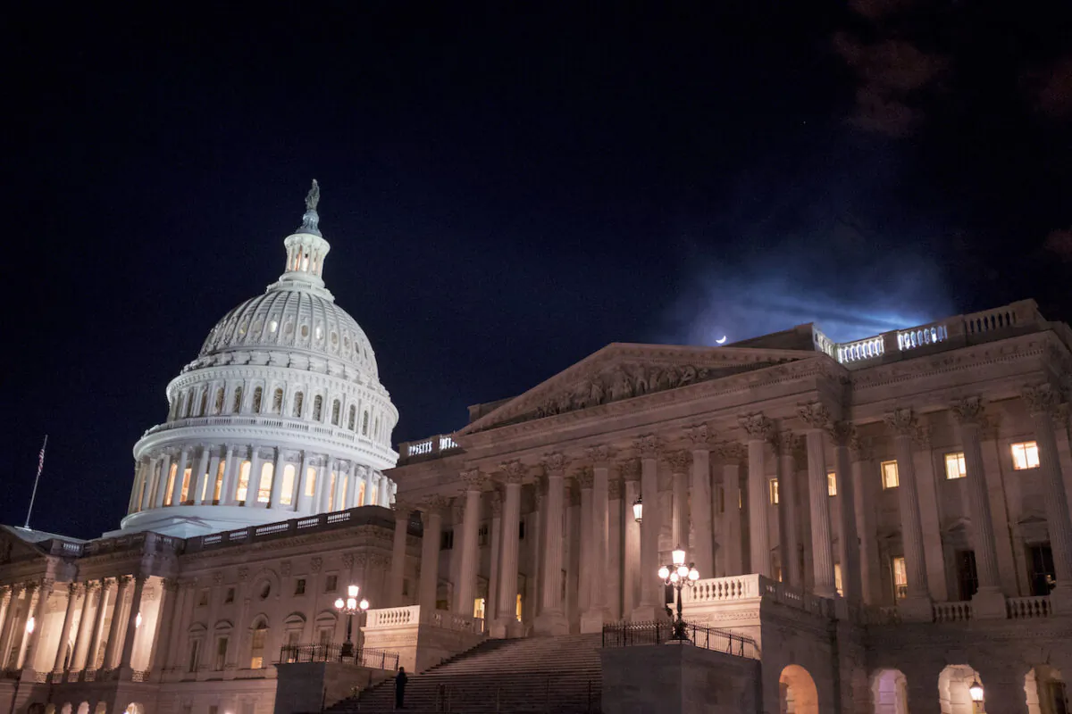 Night view of Capitol Hill in Washington, on Jan. 21, 2018. (Tasos Katopodis/Getty Images