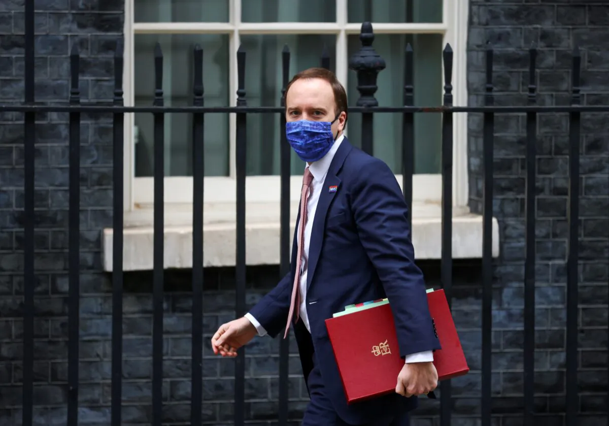 Britain's Health Secretary Matt Hancock arrives at Downing Street in London on Dec. 10, 2020. (Simon Dawson/Reuters)
