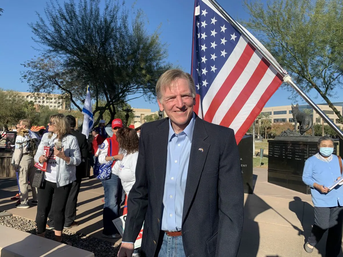 Rep. Paul Gosar (R-Ariz.) at a "Stop the Steal" rally in Phoenix, Ariz., on Dec. 19, 2020. (Linda Jiang/The Epoch Times)