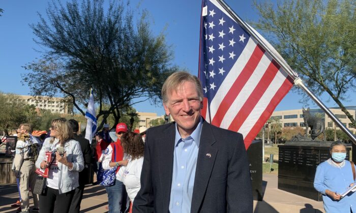 Rep. Paul Gosar (R-Ariz.) at a "Stop the Steal" rally in Phoenix, Ariz., on Dec. 19, 2020. (Linda Jiang/The Epoch Times)