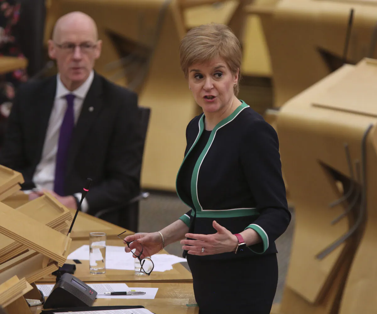 Scotland’s First Minister Nicola Sturgeon attends First Minister's questions at the parliament in Holyrood in Edinburgh on Dec. 17, 2020. (Fraser Bremner - Pool/Getty Images)