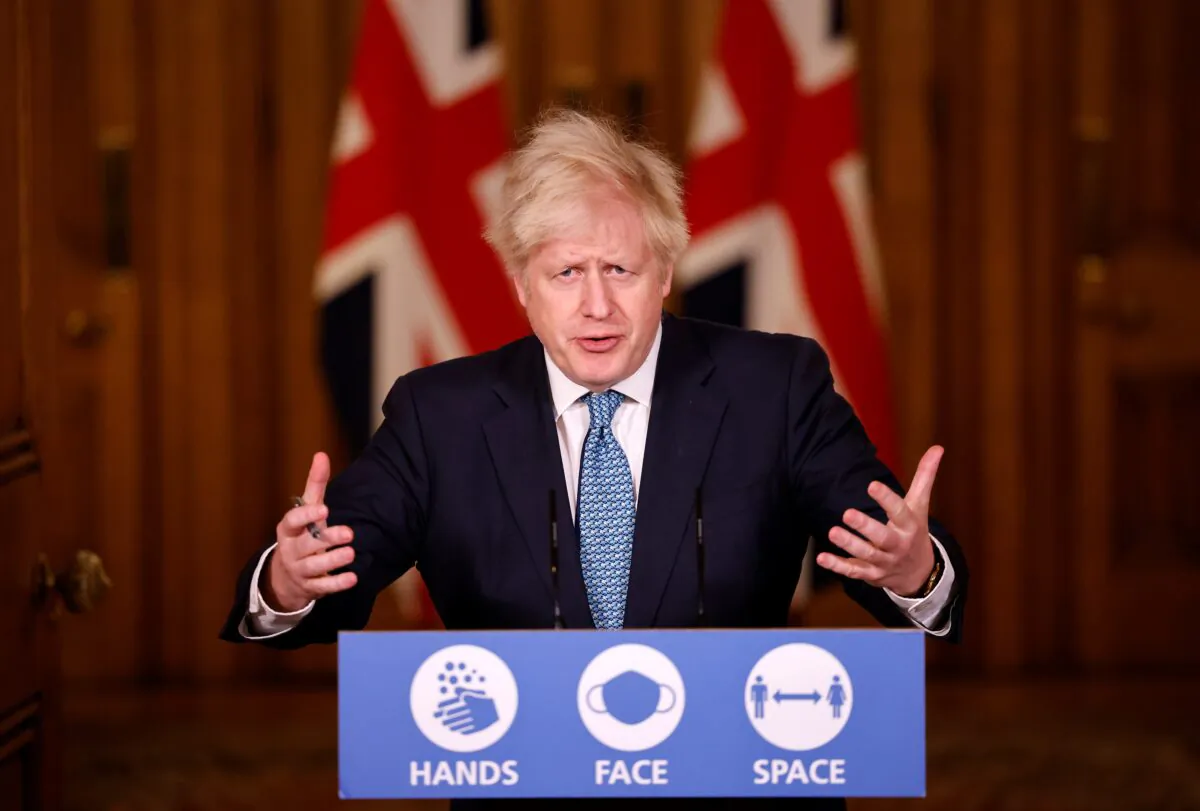 UK Prime Minister Boris Johnson speaks during a virtual press conference inside 10 Downing Street in London on Dec. 21, 2020. (Tolga Akmen - WPA Pool/Getty Images)
