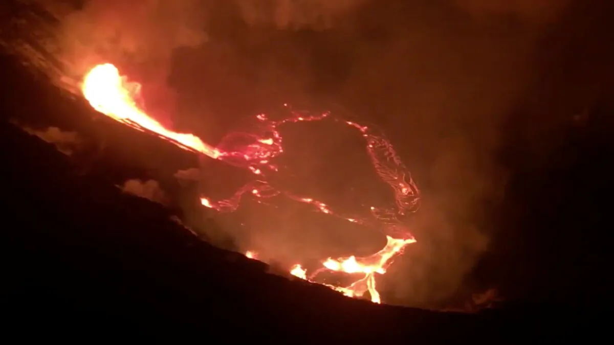 Lava erupts from Kilauea volcano in Hawaii on Dec. 21, 2020 in this still image taken from a social media video. (United States Geological Survey (USGS) /via Reuters)