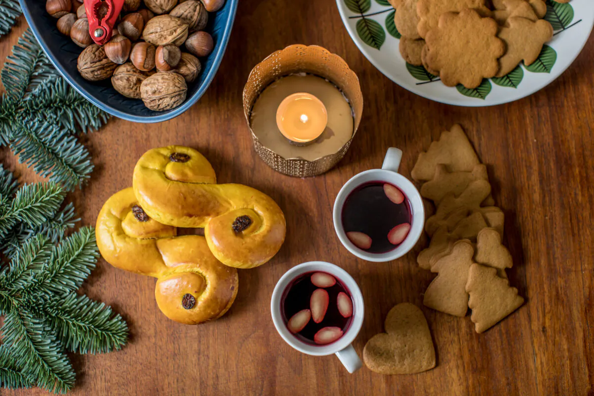 Glogg, or mulled wine, is a warm beverage best enjoyed during the cold weeks leading up to Christmas. It tastes even better accompanied with gingerbread snaps. In Sweden, raisins and blanched almonds are added. (Emelie Asplund/imagebank.sweden.se)