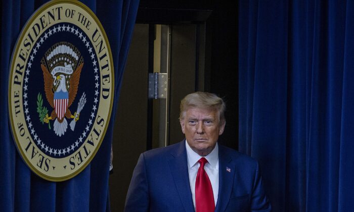 President Donald Trump arrives to speak at an event in Washington on Dec. 8, 2020. (Tasos Katopodis/Getty Images)