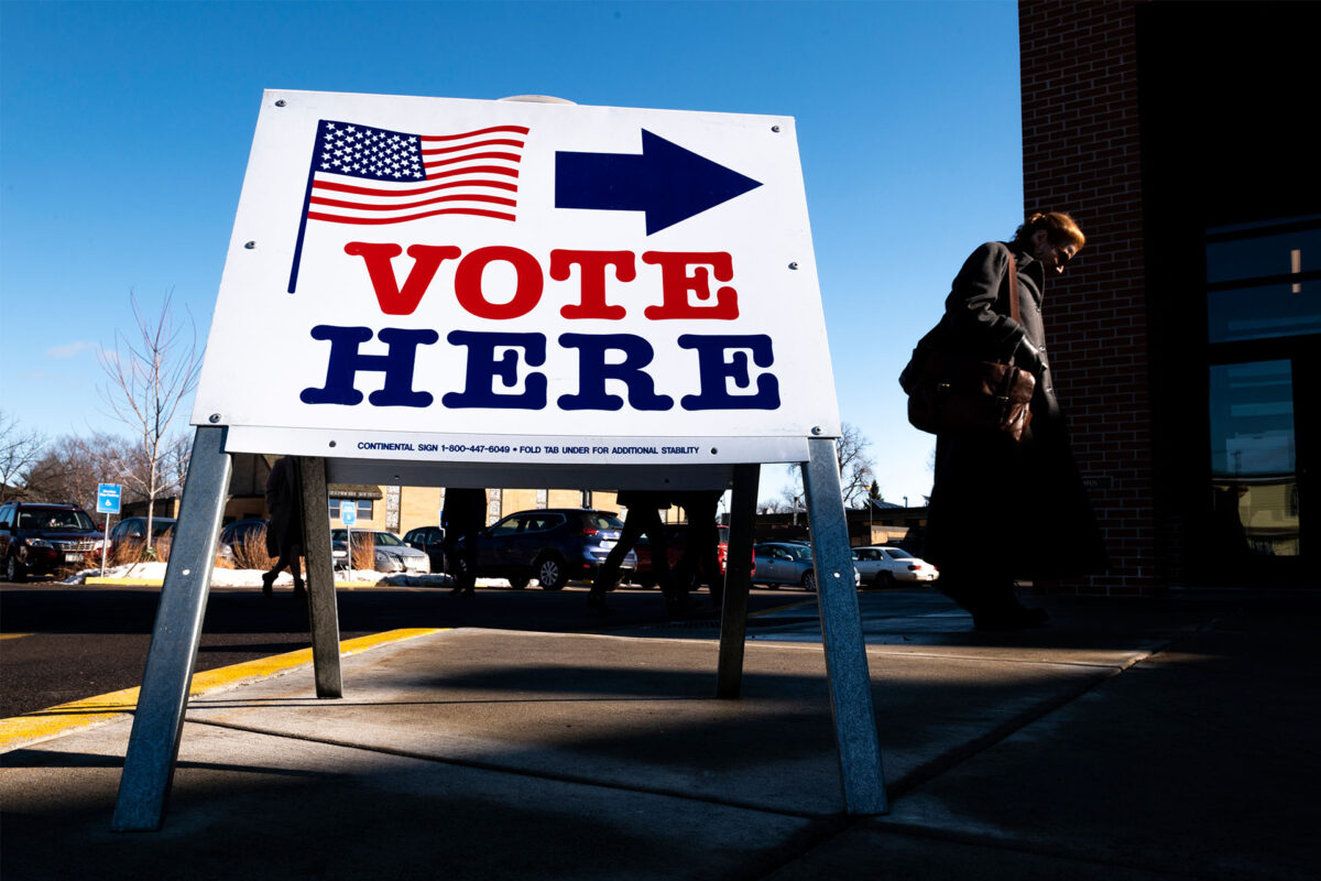 A voter arrives at a polling place