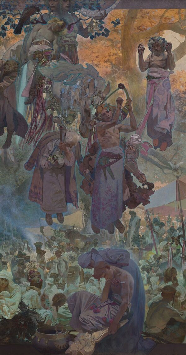 detail of the arts descending to earth