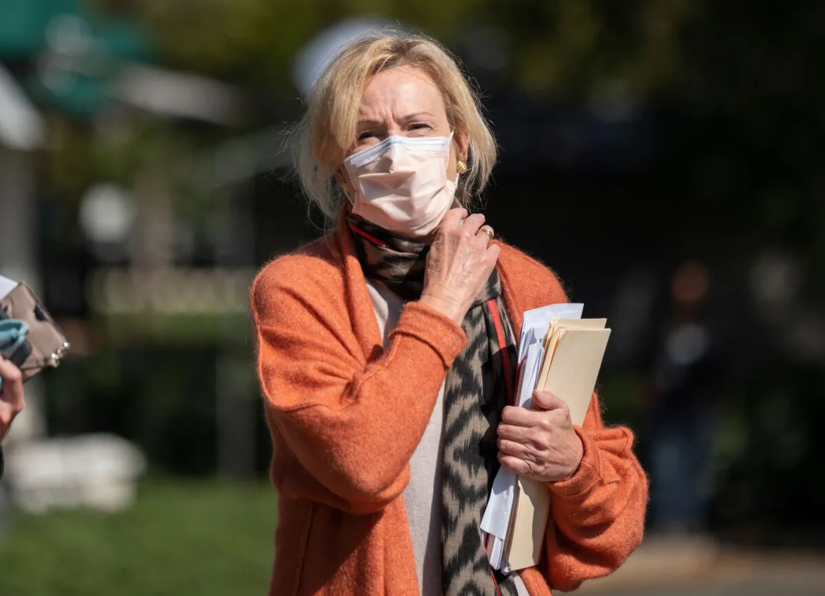Response coordinator for White House Coronavirus Task Force Dr. Deborah Birx looks on after giving a network interview at the White House in Washington on Sept. 30, 2020. (Andrew Caballero-Reynolds/AFP via Getty Images)