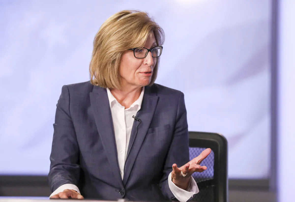 Rita Hart answers a question during a debate in Cedar Rapids, Iowa, on Oct. 8, 2020. (Rebecca F. Miller/The Gazette via AP)