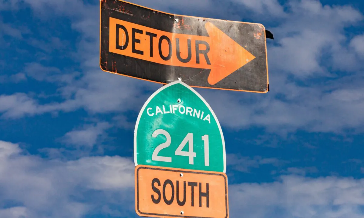 A road sign along the State Route 241 toll road in Orange County, Calif., on Nov. 12, 2020. (John Fredricks/The Epoch Times)