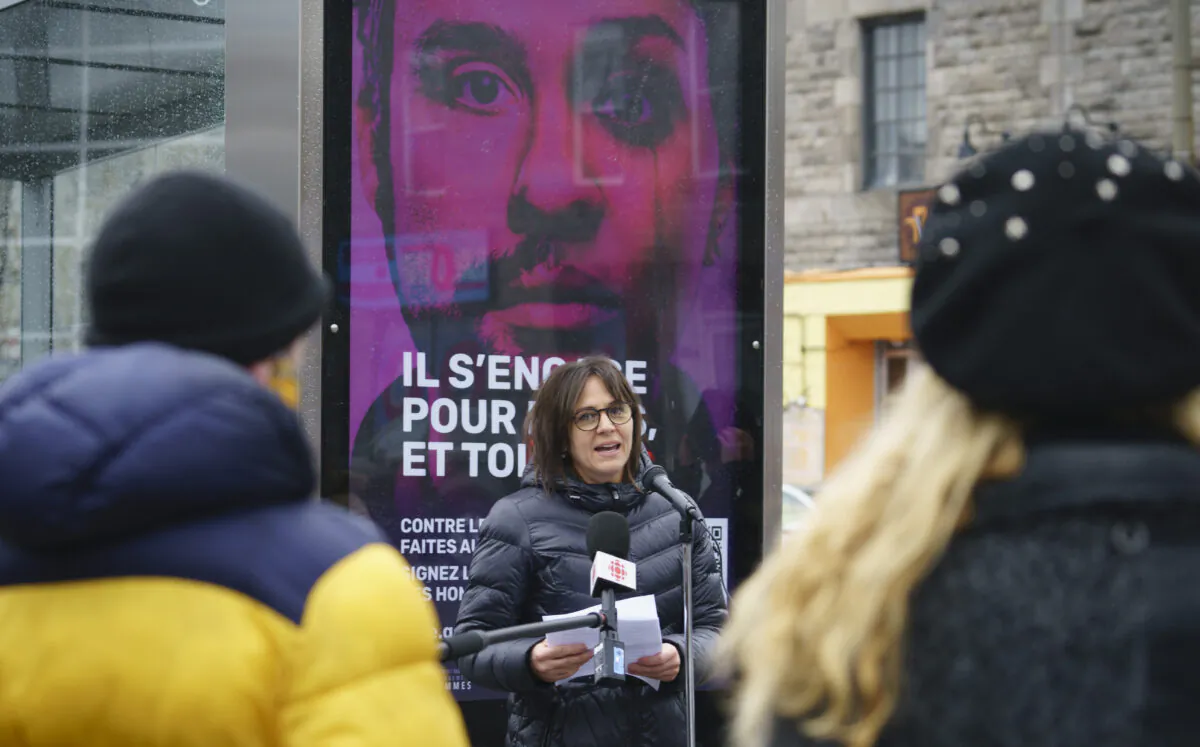 Quebec Minister Responsible for the Status of Women Isabelle Charest launches an add campaign aiming to curb violence against women in Montreal on Nov. 23, 2020. (Paul Chiasson/The Canadian Press)