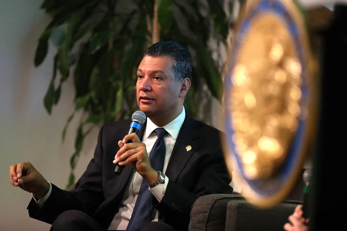 In this file photo, California Secretary of State Alex Padilla speaks during a news conference at Uber headquarters in San Francisco on May 24, 2018. (Justin Sullivan/Getty Images)