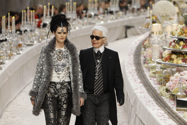 German fashion designer Karl Lagerfeld with British model Stella Tennant