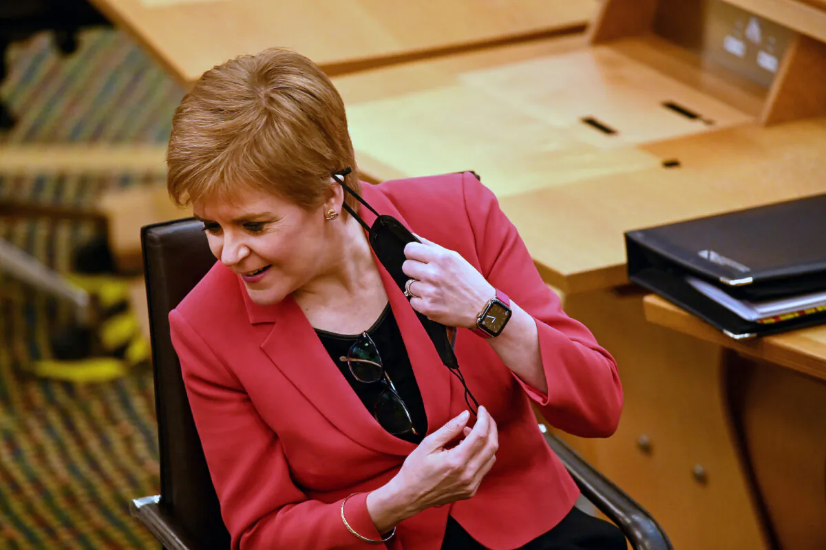 First Minister Nicola Sturgeon attends First Minister's Questions at the Scottish Parliament in Edinburgh on Dec. 3, 2020. (Jeff J Mitchell - Pool/Getty Images)