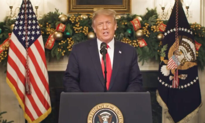 President Donald Trump in a video address on Dec. 23, 2020. (White House video screenshot)