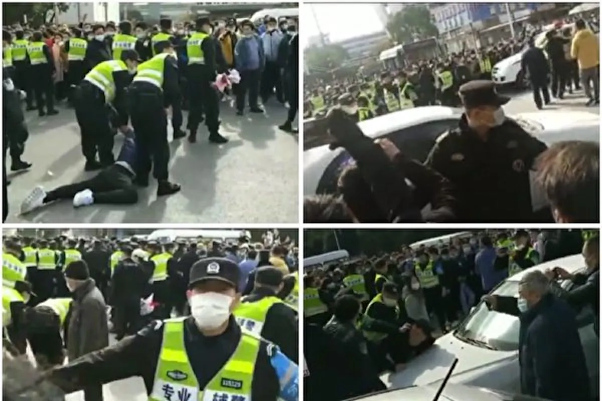 Around 1,000 workers protest at Pegatron's plant in Shanghai, China on Dec. 21, 2020. (The Epoch Times) 
