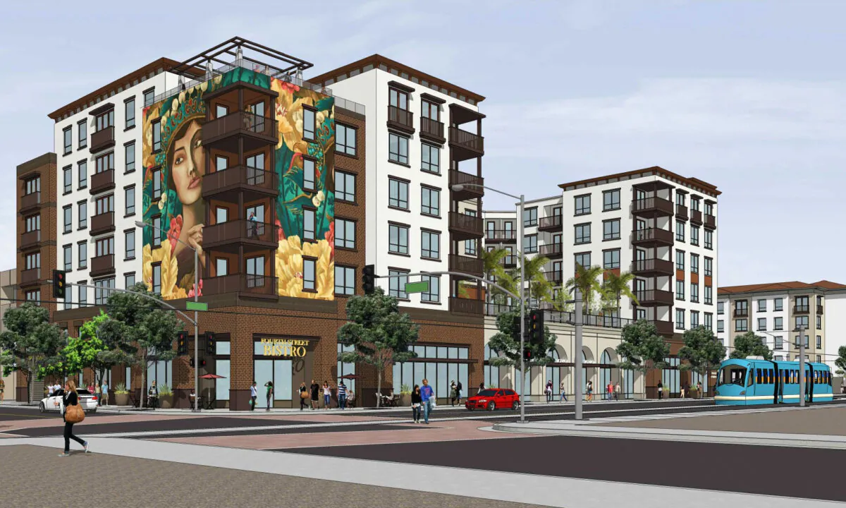 A rendering shows a new apartment complex scheduled for construction in downtown Santa Ana, Calif. (Courtesy of the City of Santa Ana)