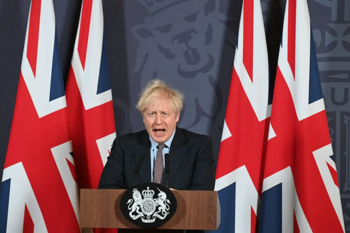 Prime Minister Boris Johnson holds a press conference on reaching a Brexit trade deal in Downing Street, in London, on Dec. 24, 2020. (Paul Grover - WPA Pool/Getty Images)