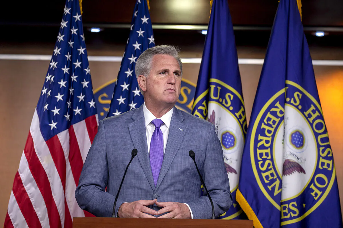 House Minority Leader Kevin McCarthy (R-Calif.) speaks at the weekly news conference on Capitol Hill in Washington, on Dec. 3, 2020. (Tasos Katopodis/Getty Images)