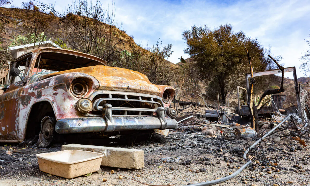 Remnants of Orange County's Bond Fire in Williams Canyon, a part of Trabuco Canyon, Calif., on Dec. 23, 2020. (John Fredricks/The Epoch Times)