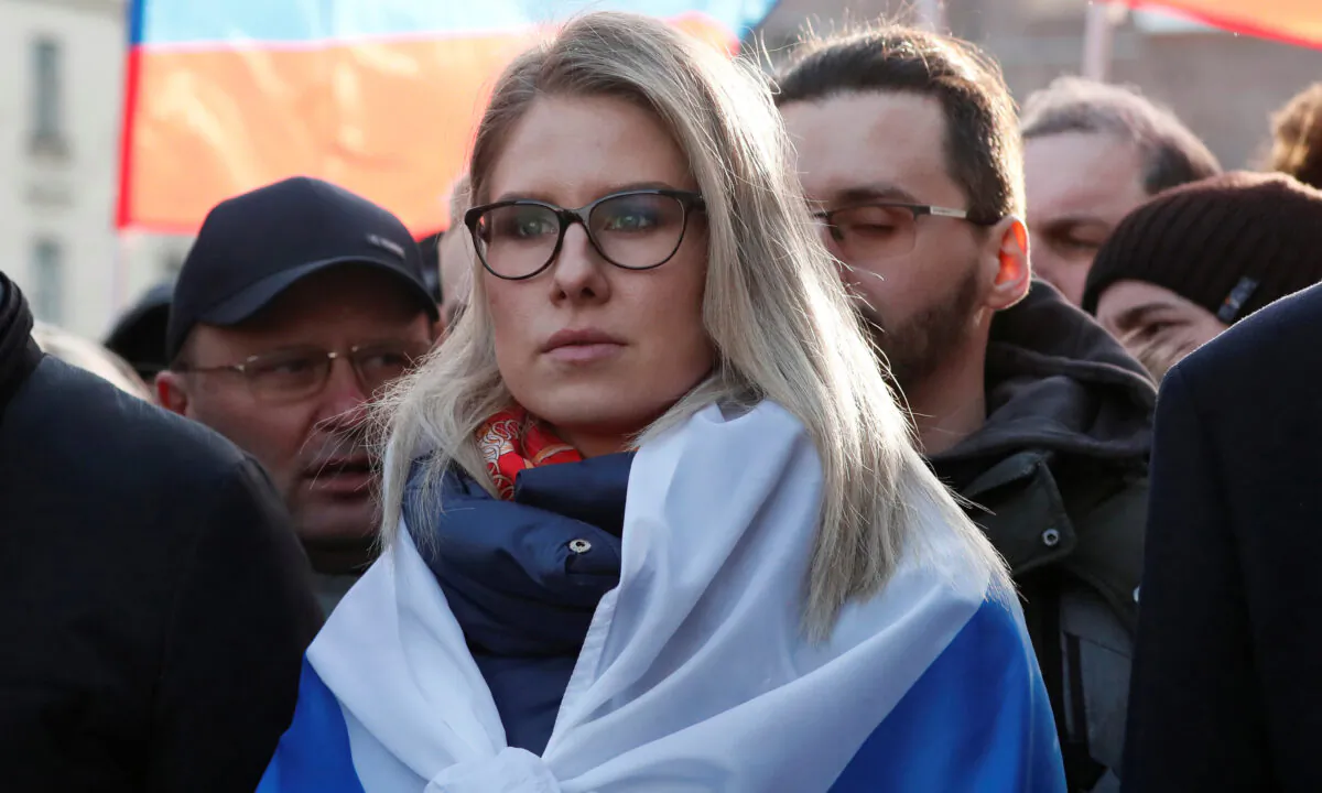 Russian opposition figure Lyubov Sobol takes part in a rally to mark the 5th anniversary of opposition politician Boris Nemtsov's murder and to protest against proposed amendments to the country's constitution, in Moscow on Feb. 29, 2020. (Shamil Zhumatov/Reuters)
