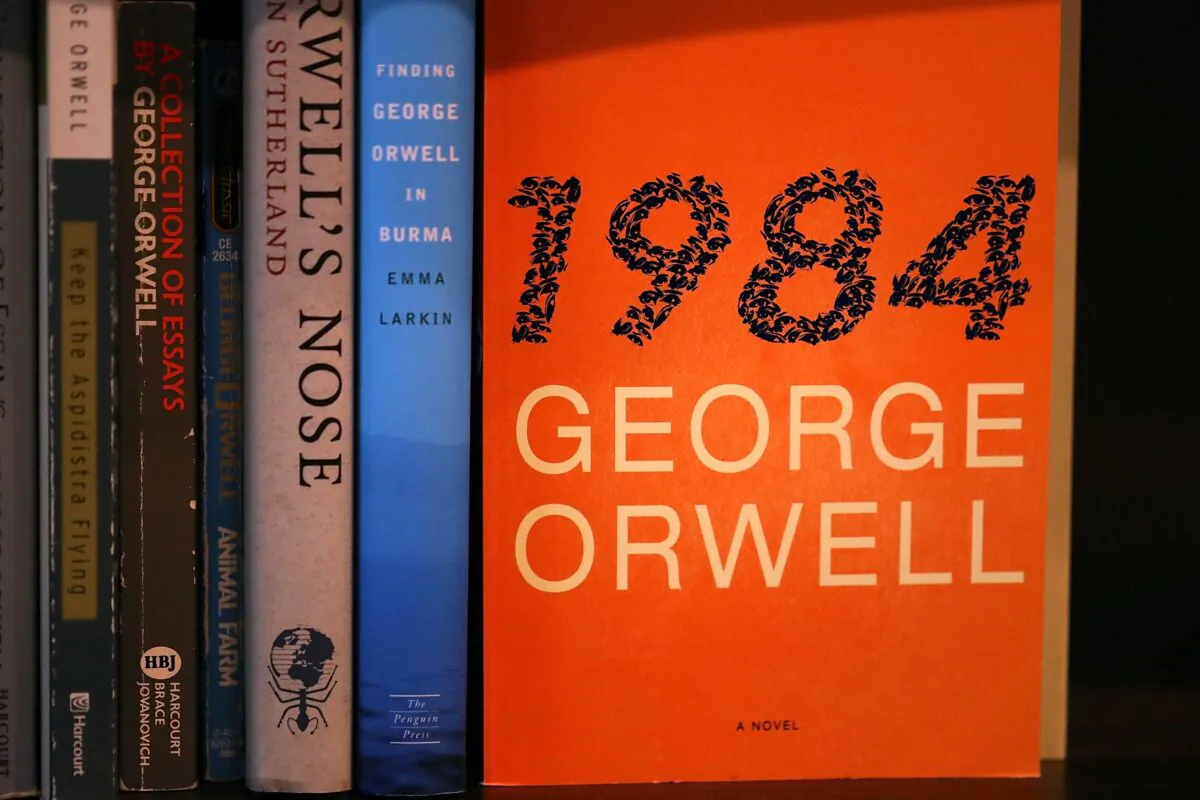 A copy of George Orwell's “1984” at a bookstore in a file photo. To prevent cheating while writing an exam, students studying at home due to the pandemic are forced to install software on their computers that monitors every keystroke they make, bringing to mind Orwell’s dystopian novel. (Justin Sullivan/Getty Images)