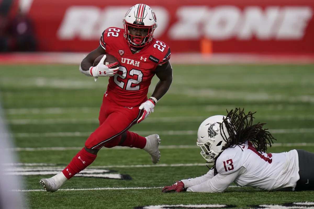 Utah running back Ty Jordan (22), in Salt Lake City, on Dec. 19, 2020. (Rick Bowmer/AP Photo, File)