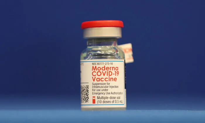 A bottle of the Moderna COVID-19 vaccine is seen during a press conference in Fort Lauderdale, Fla., on Dec. 23, 2020. (Joe Raedle/Getty Images)