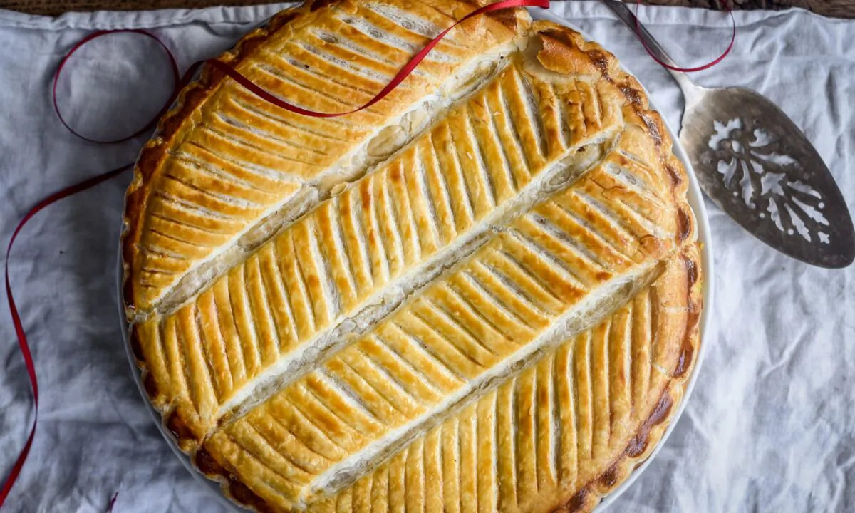 Galette des rois: two circles of buttery, flaky puff pastry filled with sweet, creamy frangipane. (Audrey Le Goff)