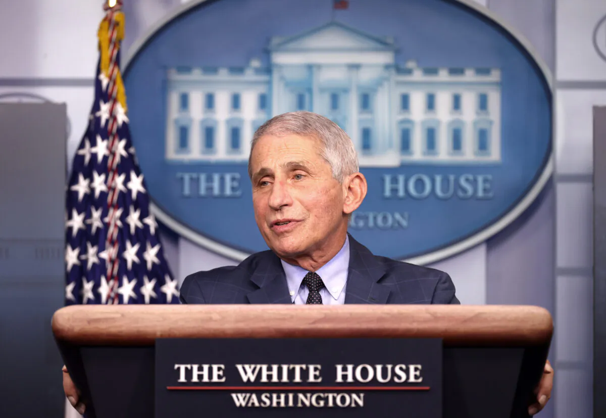 Dr. Anthony Fauci, director of the National Institute of Allergy and Infectious Diseases, speaks during a White House coronavirus task force press briefing in the James Brady Press Briefing Room at the White House on Nov. 19, 2020. (Tasos Katopodis/Getty Images)