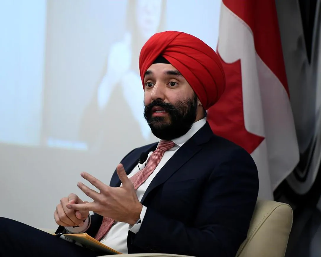 Minister of Innovation, Science and Industry Navdeep Bains at a press conference in Ottawa on Dec. 10, 2020. (The Canadian Press/Justin Tang)