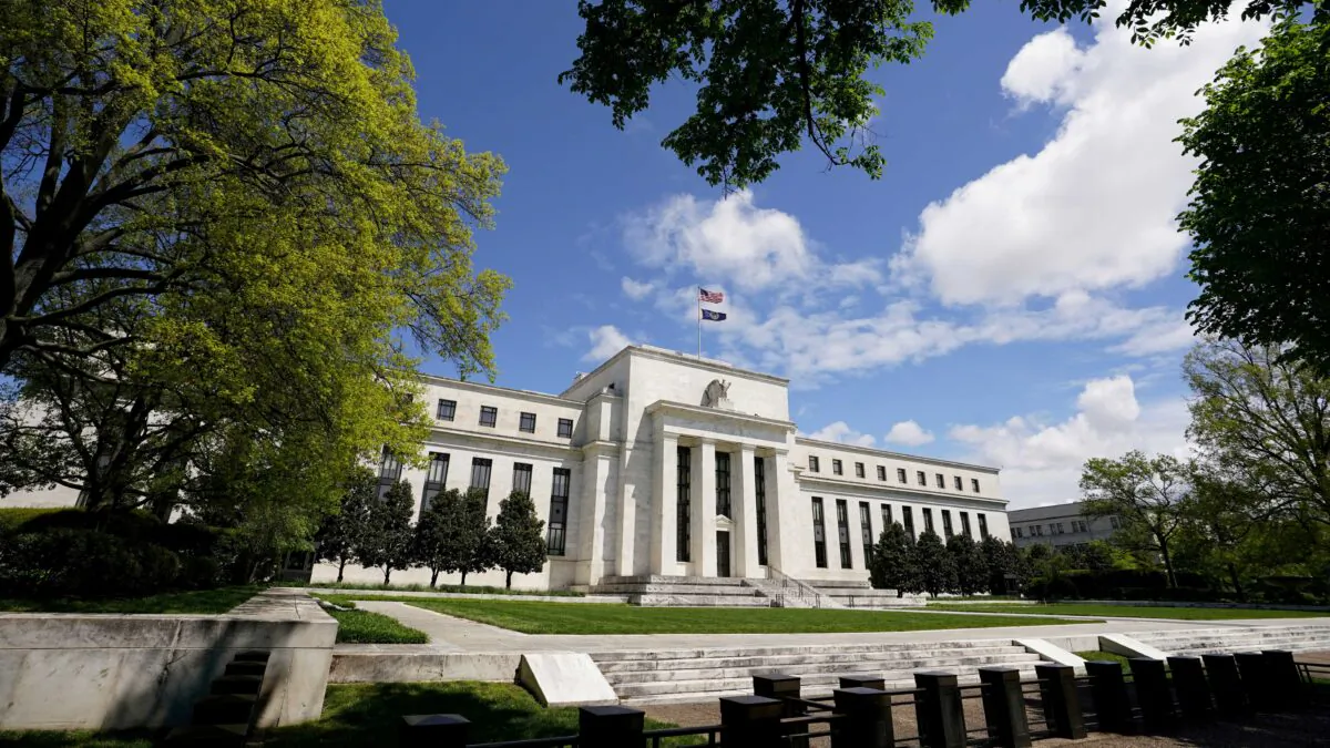 The Federal Reserve building in Washington on May 1, 2020. (Kevin Lamarque/Reuters)