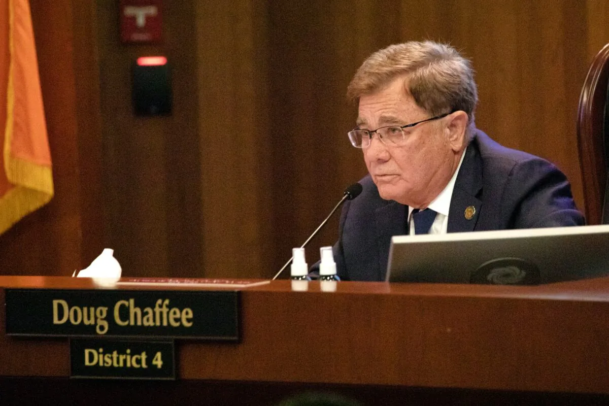 Orange County Supervisor Doug Chaffee attends a board of supervisors meeting in Santa Ana, Calif., on Sept. 29, 2020. (John Fredricks/The Epoch Times)