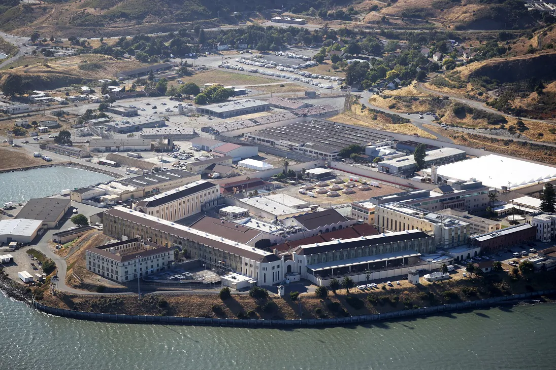 An aerial view San Quentin State Prison in San Quentin, California on July 8, 2020. (Justin Sullivan/Getty Images)