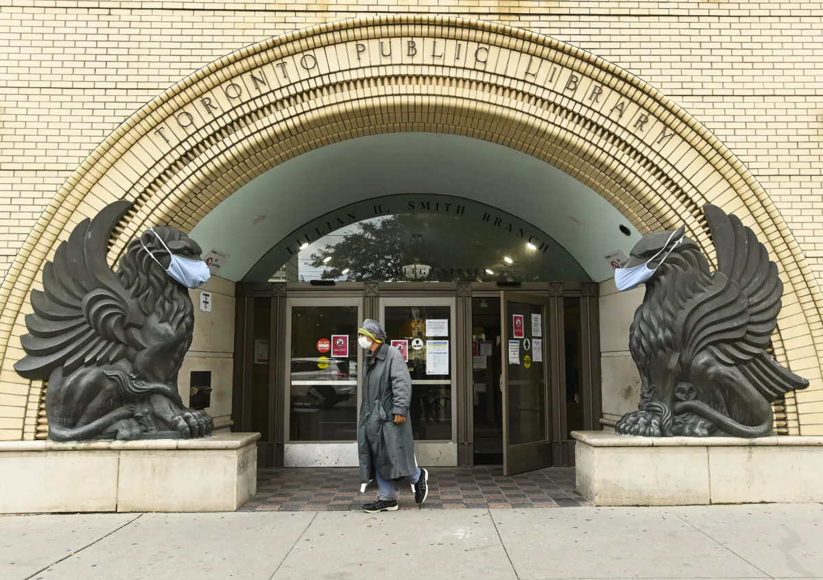 The entrance to the Toronto Public Library on Oct. 2, 2020. (Nathan Denette/The Canadian Press)