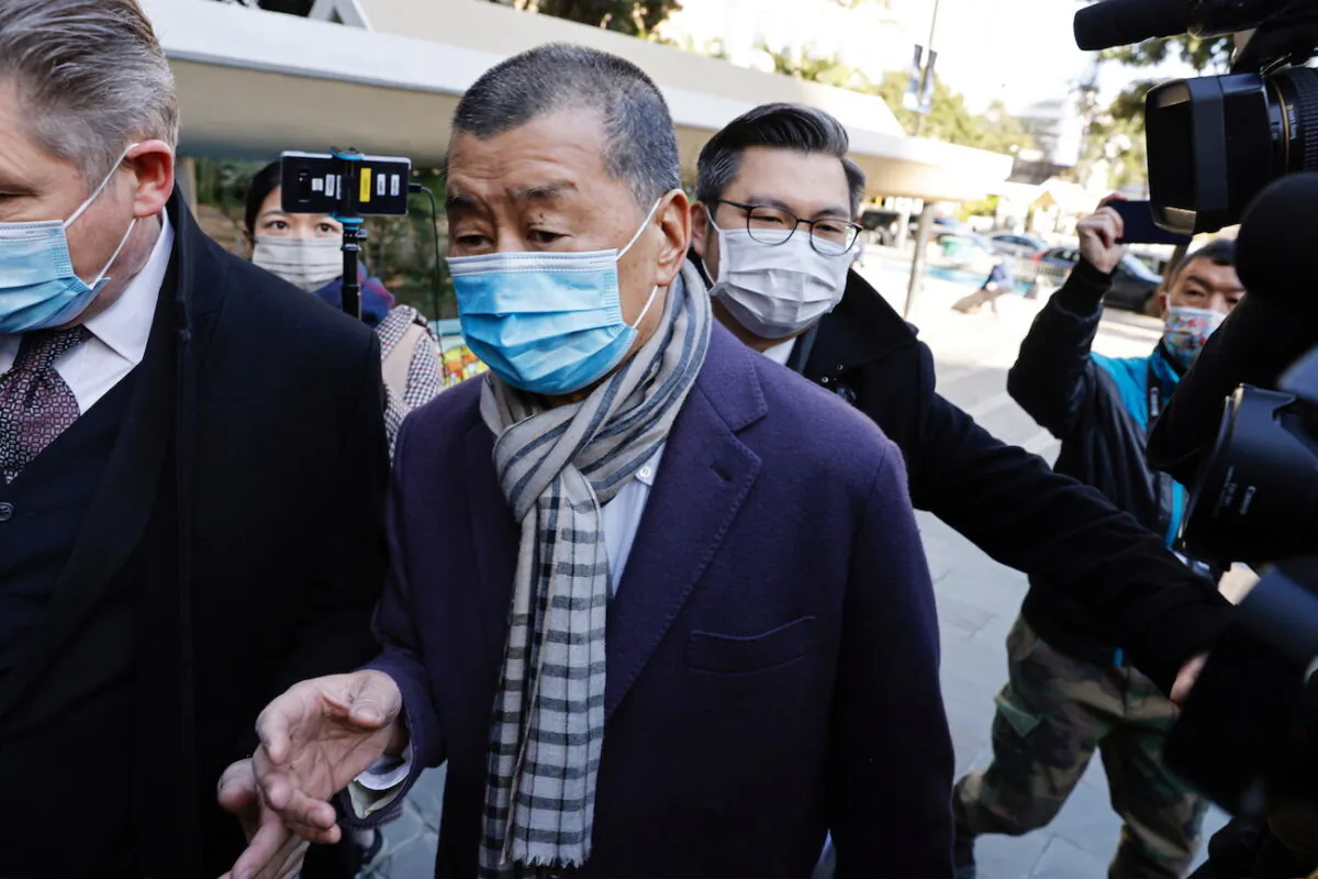 Media mogul Jimmy Lai, founder of Apple Daily, arrives the Court of Final Appeal, for hearing an appeal by the Department of Justice against the bail decision of Lai, in Hong Kong, on Dec. 31, 2020. (Tyrone Siu/Reuters)